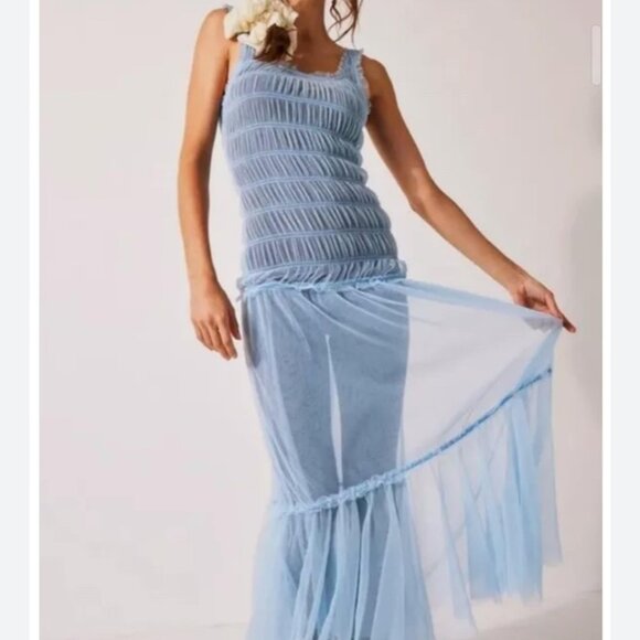 new FREE PEOPLE intimately lets talk tutu blue slip dress xs - Picture 1 of 3